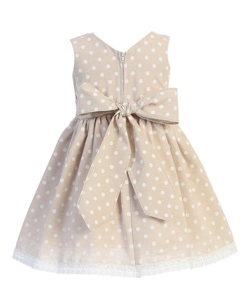 Swea Pea & Lilli Girls Khaki Cotton Chambray Polka-Dot Easter Dress 2T-7 - SophiasStyle.com